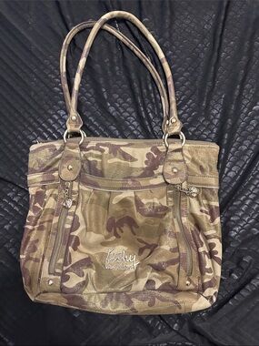 Kathy Van Zeeland Tan & Brown Camouflage Tote vintage y2k